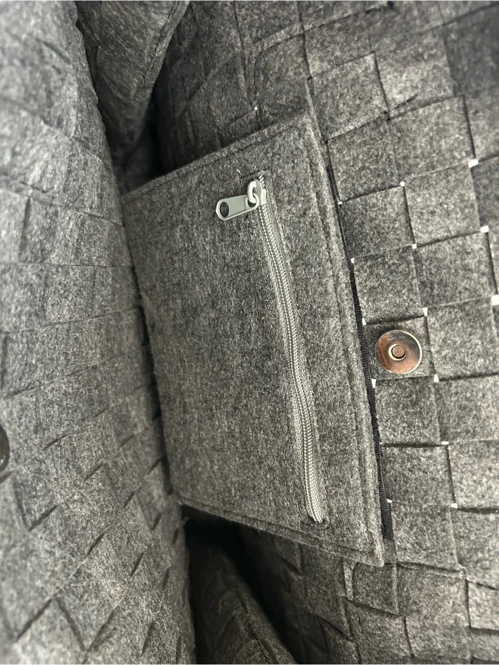 NWT Woven Grey Felt Tote Bag with Black leather Handles